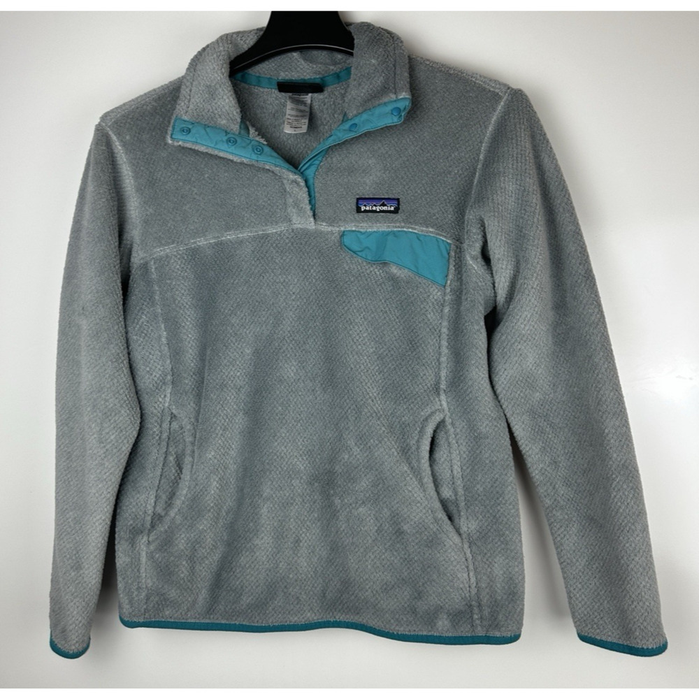 Patagonia Women's Re-Tool Snap-T Fleece Pullover Gray Teal Blue Women's Large - Picture 2 of 6